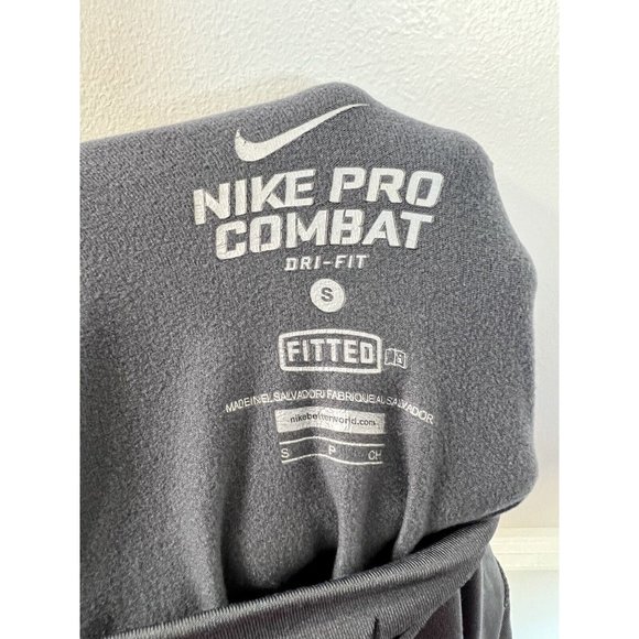 NIKE Pro Combat Fitted TShirt Small‎ Grey Mock Neck Long Sleeve Dri Fit - Picture 6 of 7